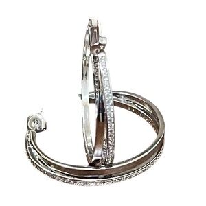 FASHION JEWELRY STAINLESS STEEL SILVER HOOP EARRINGS WOMENS CUBIC ZIRCONIA